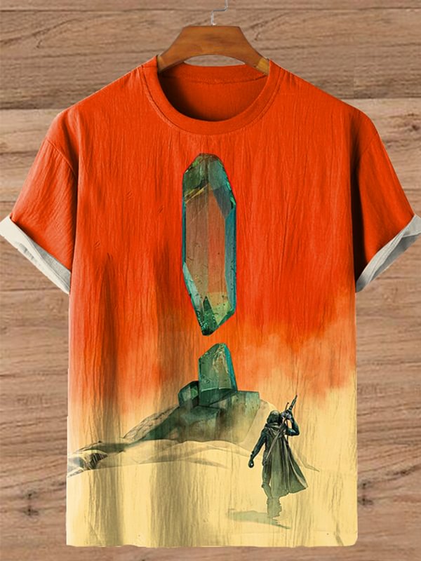 Men's Science Fiction Magical Sunset Desert Art Print Cotton And Linen T-Shirt