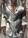 Men's Floral Chinese Ink Art Print Long Sleeve Shirt