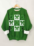 Women's Retro Checkered St Patrick's Day Print Cotton Long Sleeve Sweatshirt