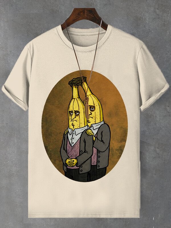 Men's Introverted Bananas Print Cotton Casual T-Shirt