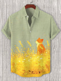 Men's Cat In The Golden Field Art Print Casual Shirt