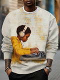 Men's Yellow Hoodie Black Boy DJ Print Casual Sweatshirt