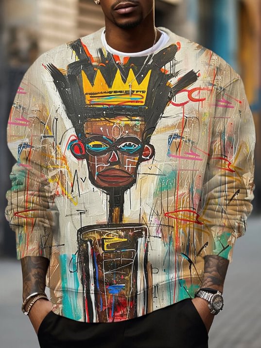 Men's Black King Street Graffiti Art Print Casual Sweatshirt