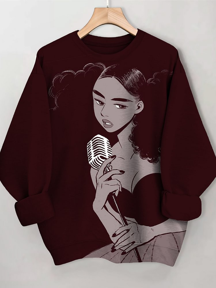 Women's Singing Girl Vintage Print Cozy Sweatshirt