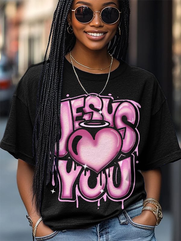 Women's Jesus Love You Print Cotton Casual T-Shirt