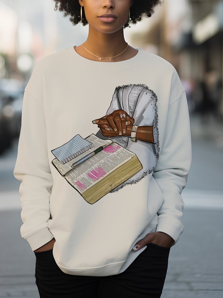 Women's Reading Lover Art Print Cotton Long Sleeve T-Shirt Thin Sweatshirt