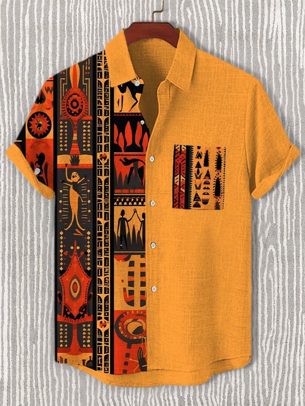 Men's Traditional Tribal Abstract Art Print Casual Shirt