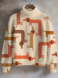 Women's Funny Dachshund Color Block Art Print High Neck Knit Sweatshirt