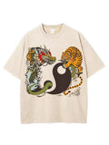 Men's Retro Dragon Tiger Yin Yang Print Casual T-Shirt