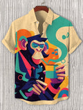 Men's Monkey Drinking Coffee Geometric Abstract Art Print Casual Shirt