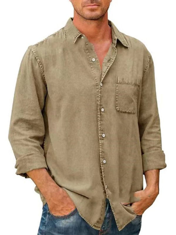 Men's Casual Seam Turndown Collar Long Sleeve Button Shirt