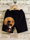 Men's Black Father's Day Art Print Linen Blend Shorts