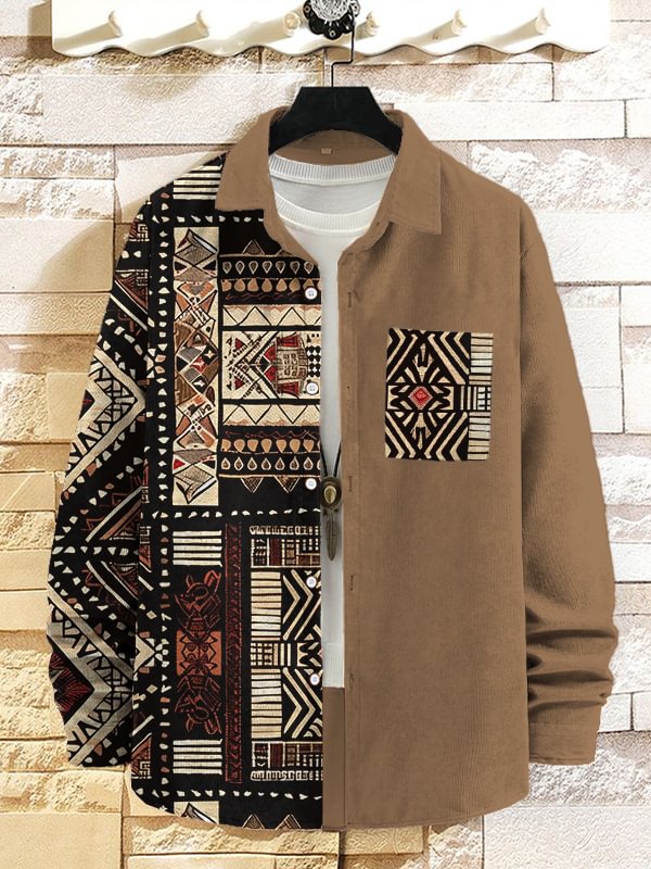 Men's African Traditional Pattern Art Print Long Sleeve Shirt