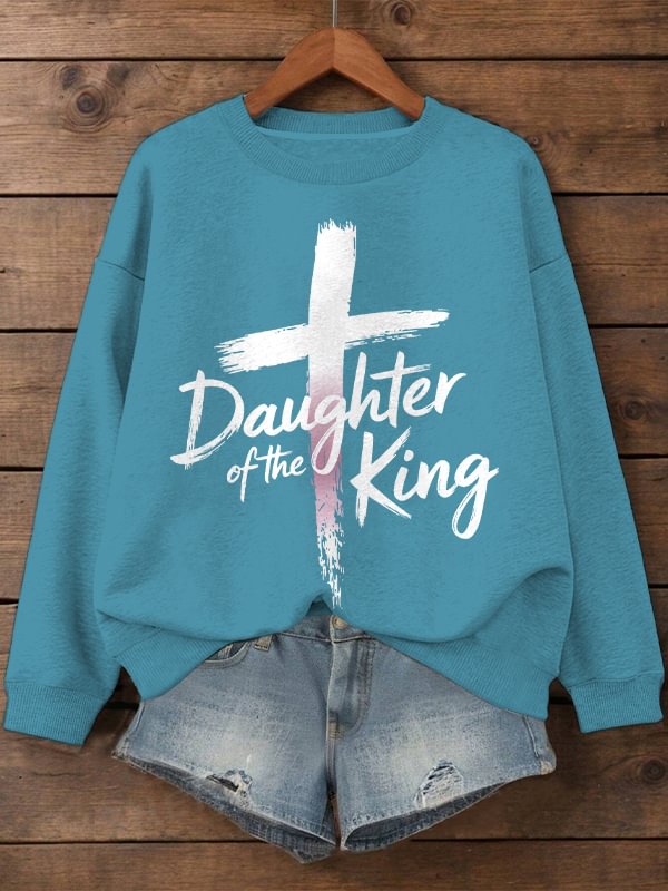 Women's Daughter of the King Print Cotton Long Sleeve T-Shirt Thin Sweatshirt