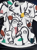 Men's Farm Chicken Duck Cow Stick Figure Art Print Casual T-Shirt