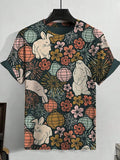 Men's Retro Rabbit Colored Egg Sakura Art Print T-Shirt