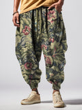 Men's Floral Art Print Loose Drawstring Waist Sweatpants