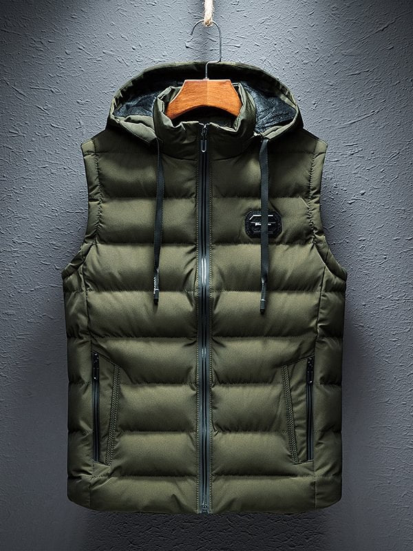 Men's Full Zipper Drawstring Hooded Slim Vest Jacket