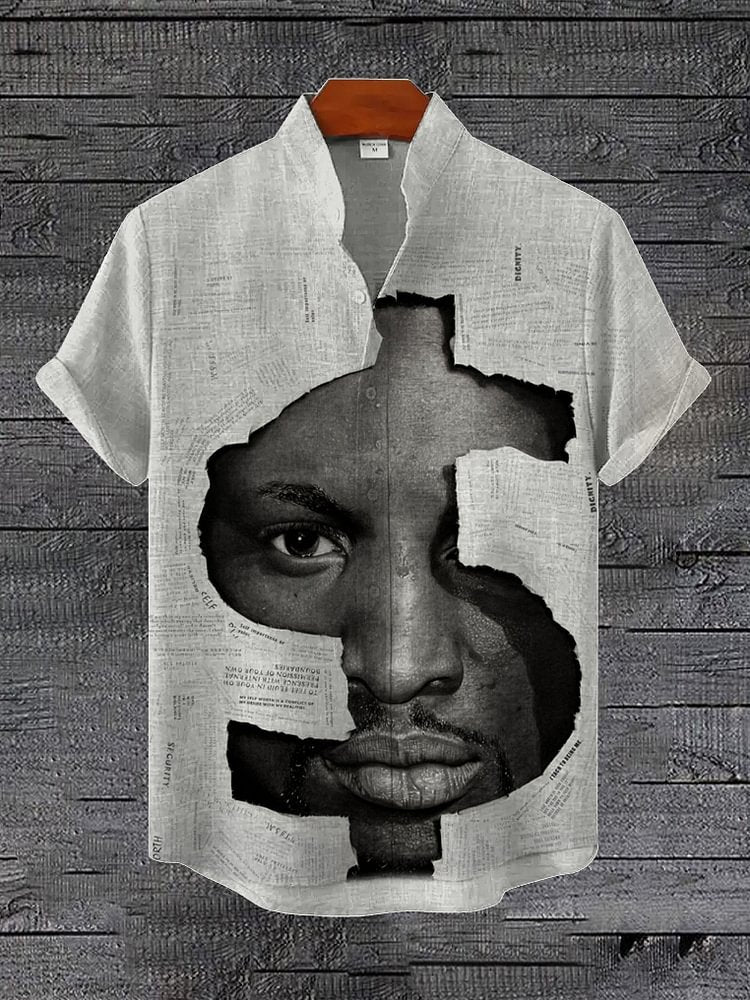 Men's Retro Black Man Dollar Pattern Collage Art Print Casual Shirt