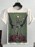 Men's Evil Holy Halo Skeleton Skull Bat Wing Illustration Art Print T-Shirt