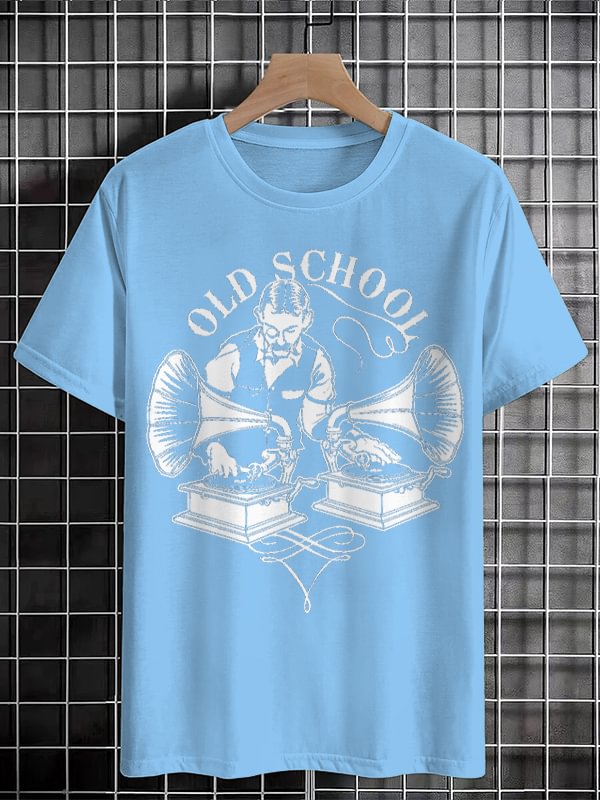 Men's Retro Music Slogan Old School Print Cotton Casual T-Shirt