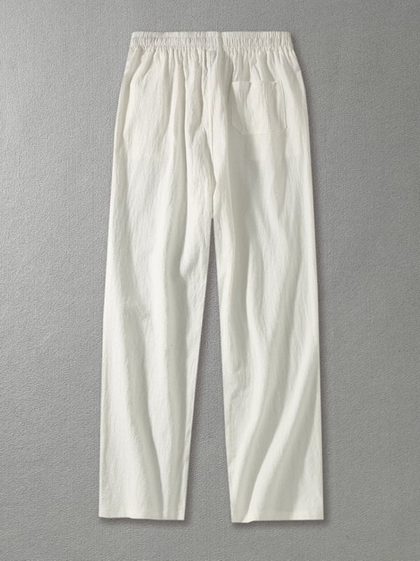 Men's Drawstring Elastic Waist Pocket Cotton Linen Casual Wide Leg Pants