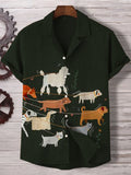 Men's Dogs Sitter Print Linen Blend Shirt