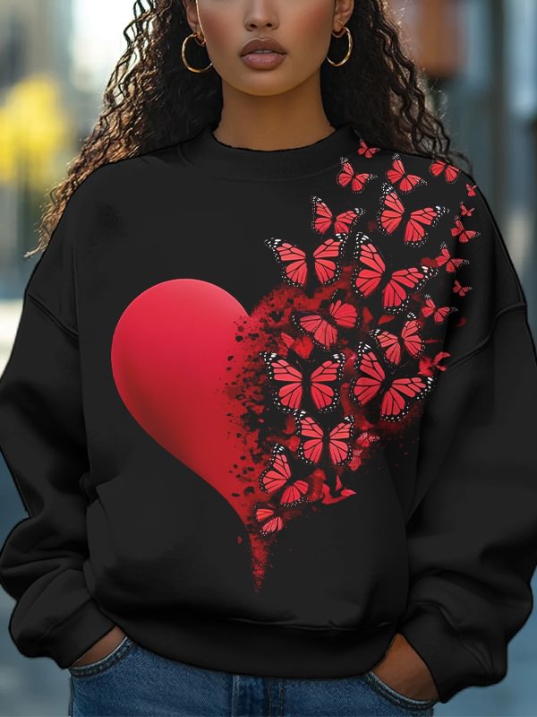 Women's Heart And Butterfly Art Print Casual Sweatshirt
