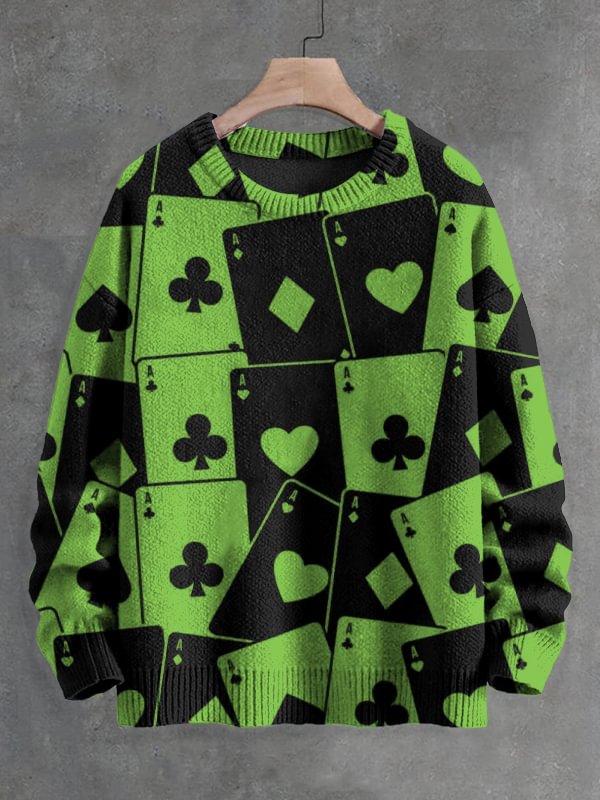 Men's Poker Ace Art Print Knit Sweatshirt