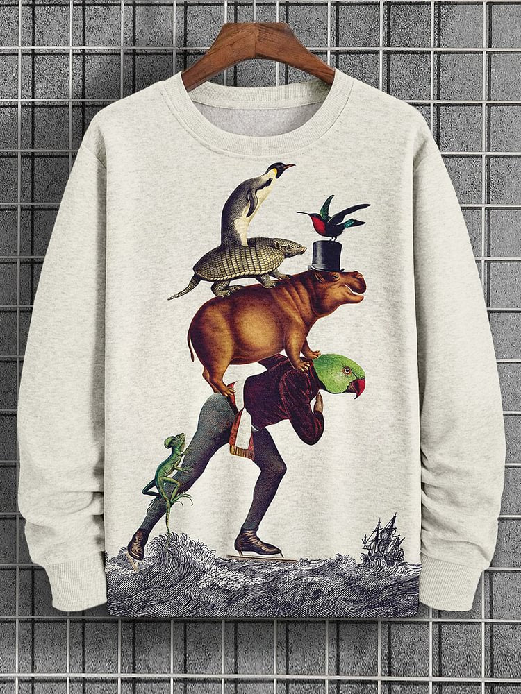 Men's Wild Animals Stacked Art Print Casual Sweatshirt