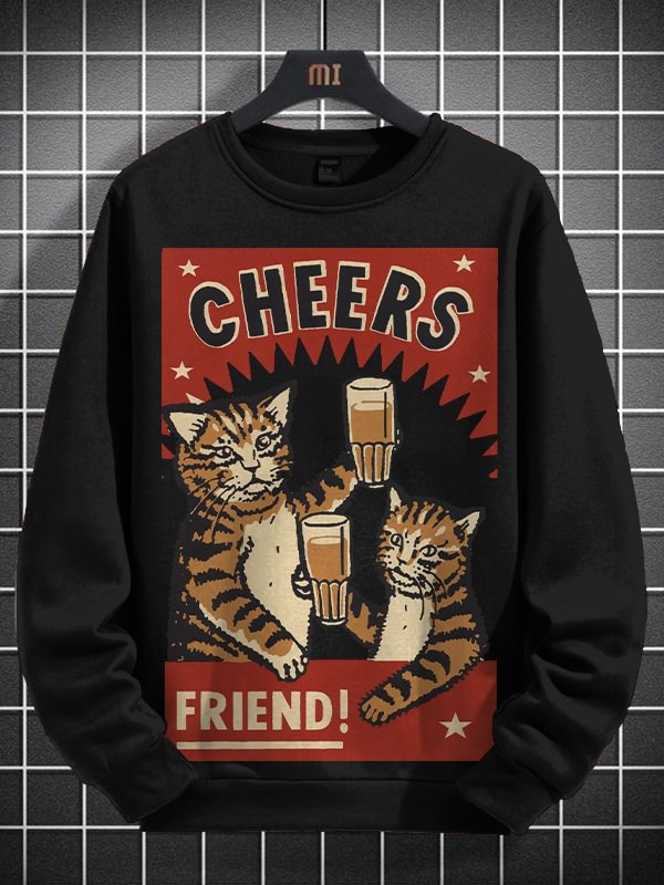 Men's Cheers Friend Art Print Cotton Casual Sweatshirt