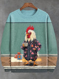 Men's Funny Early Rooster Street Coffee Color Block Art Print Sweatshirt