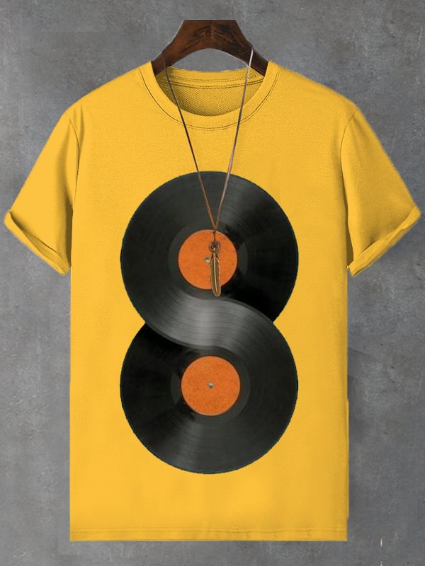 Men's Unlimited Vinyl Record Music Print Cotton Casual T-Shirt