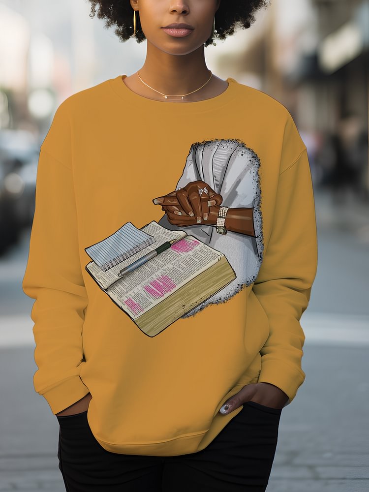 Women's Reading Lover Art Print Cotton Long Sleeve T-Shirt Thin Sweatshirt