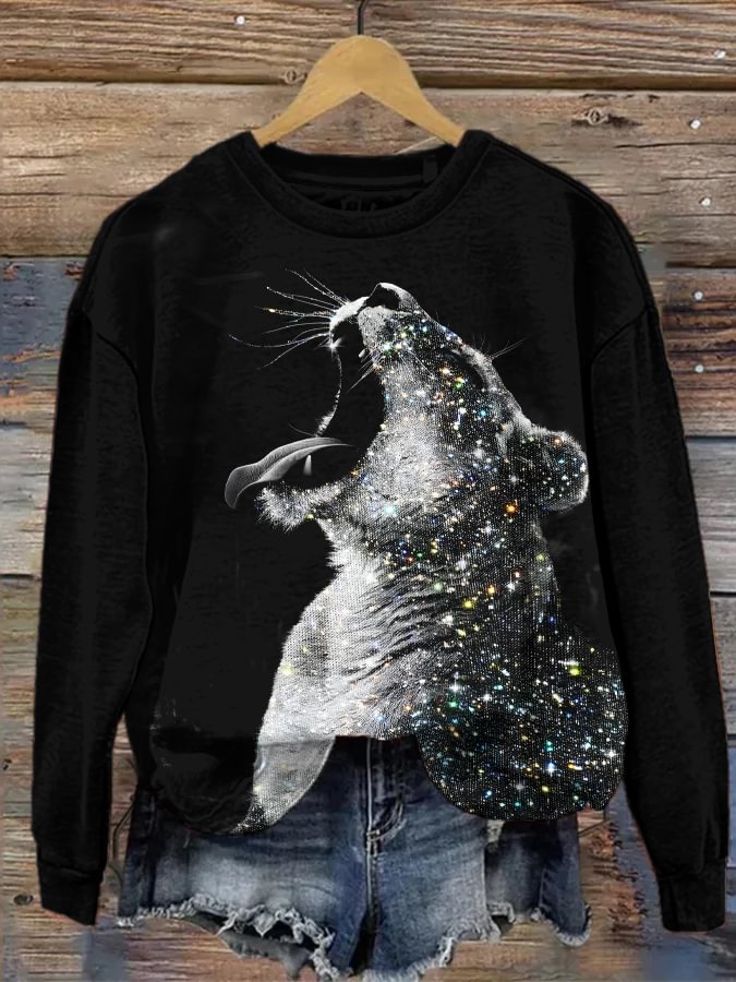 Women's Sparkly Diamond Animal Art Print Cozy Sweatshirt