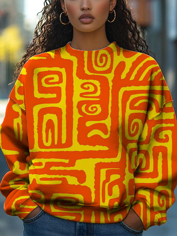 Women's Abstract Geometric Pattern Art Print Casual Sweatshirt