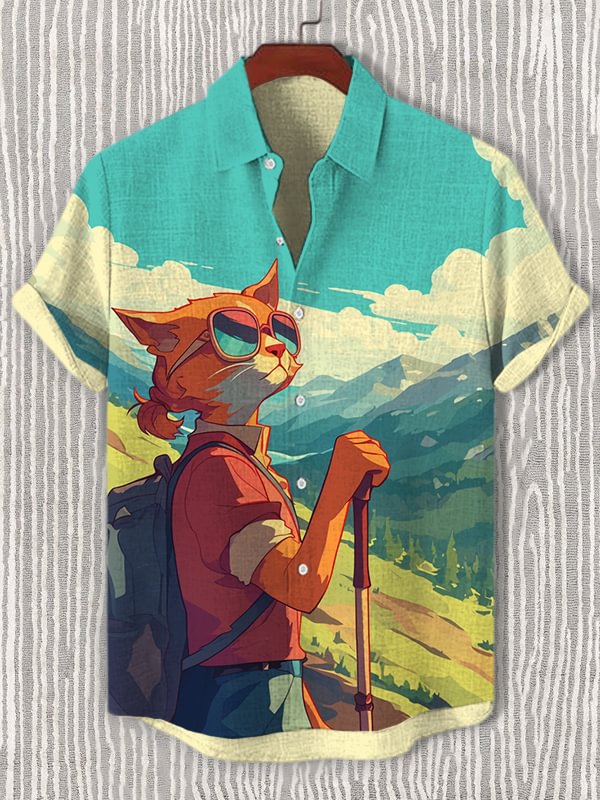 Men's Cat Outdoor Nature Hiking Art Print Casual Shirt