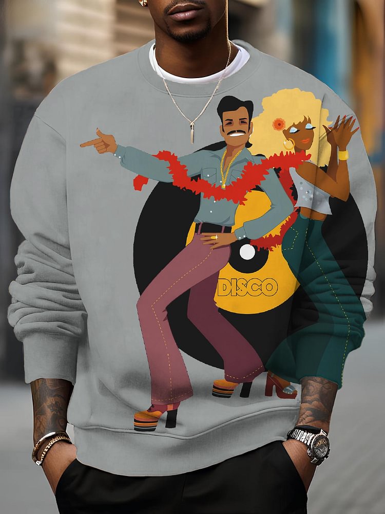 Men's Vintage Disco Dance Print Cotton Casual Sweatshirt
