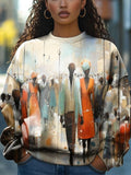 Women's Colorblock Art Crowd Painting Print Causal Sweatshirt