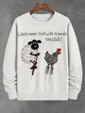 Men's Life's Never Dull With Friends Like We Sheep And Chicken Print Casual Sweatshirt