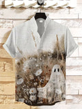 Men's Vintage Fall Landscape Ghost Wandering Art Print Casual Shirt