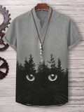 Men's Mystical Forest Cat Hiding Art Print Casual V Neck T-Shirt