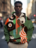 Men's Black Female DJ Art Print Casual Hoodie