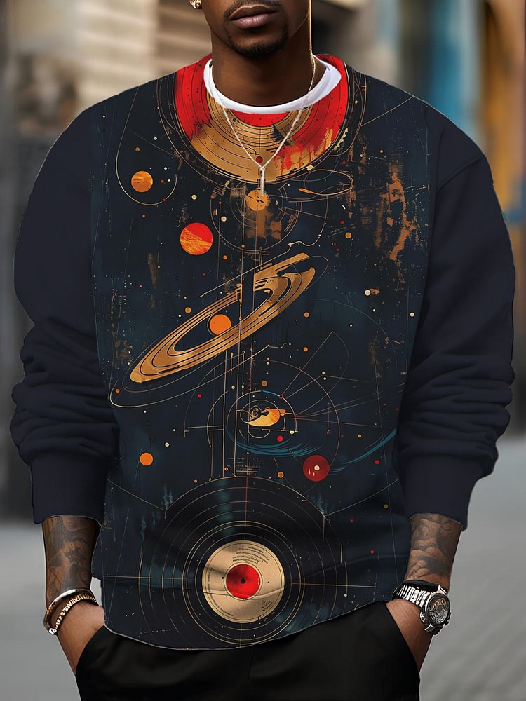 Men's Universe Planets Vinyl Record Art Print Casual Sweatshirt