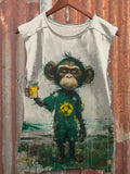 Men's Monkey Football Players Drinking Beer Oil Painting Print Tank Top