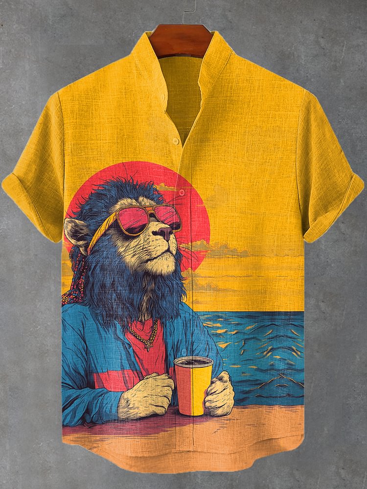 Men's Chilling Sunrise Coffee Art Print Shirt