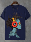 Men's Funny African Music Girl Print Cotton Casual T-Shirt