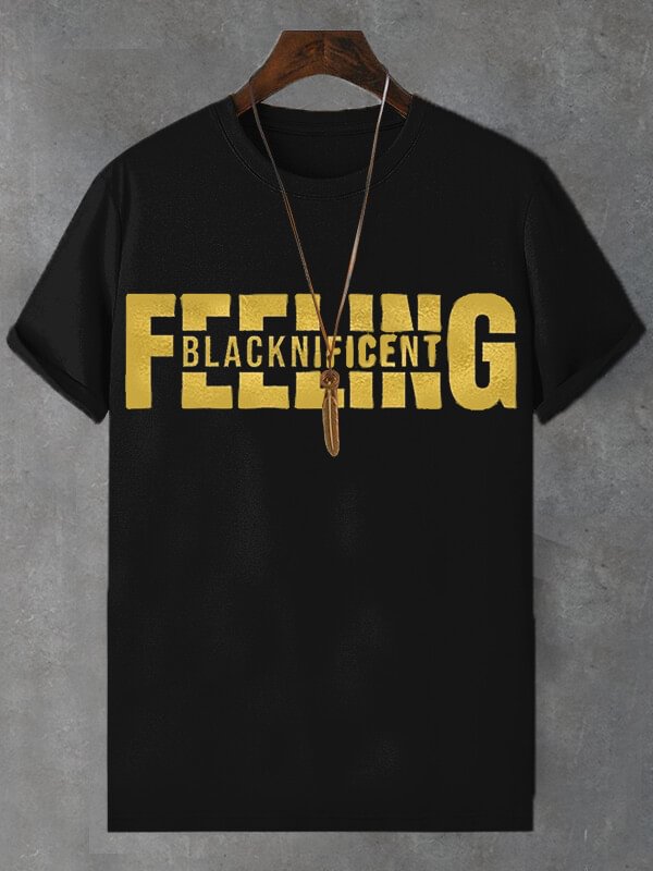 Men's Blacknificent Feeling Print Cotton Casual T-Shirt
