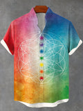 Men's Color Chakras Mind Body Spirit Art Linen Blend Shirt