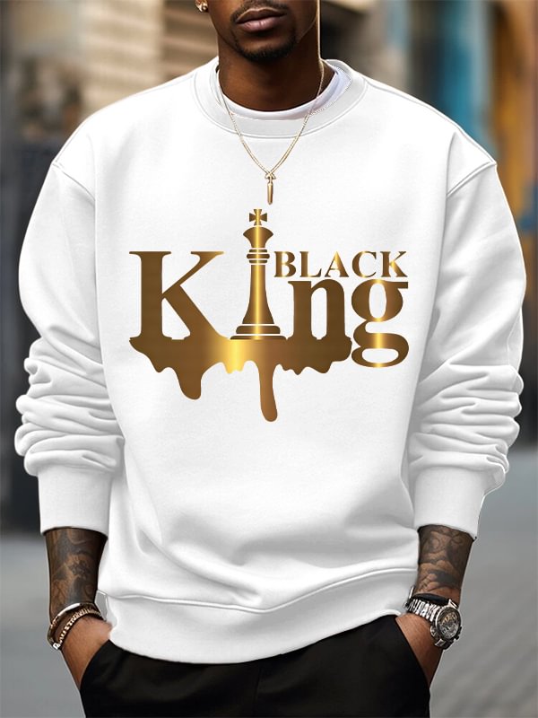 Men's Black King Print Cotton Casual Sweatshirt